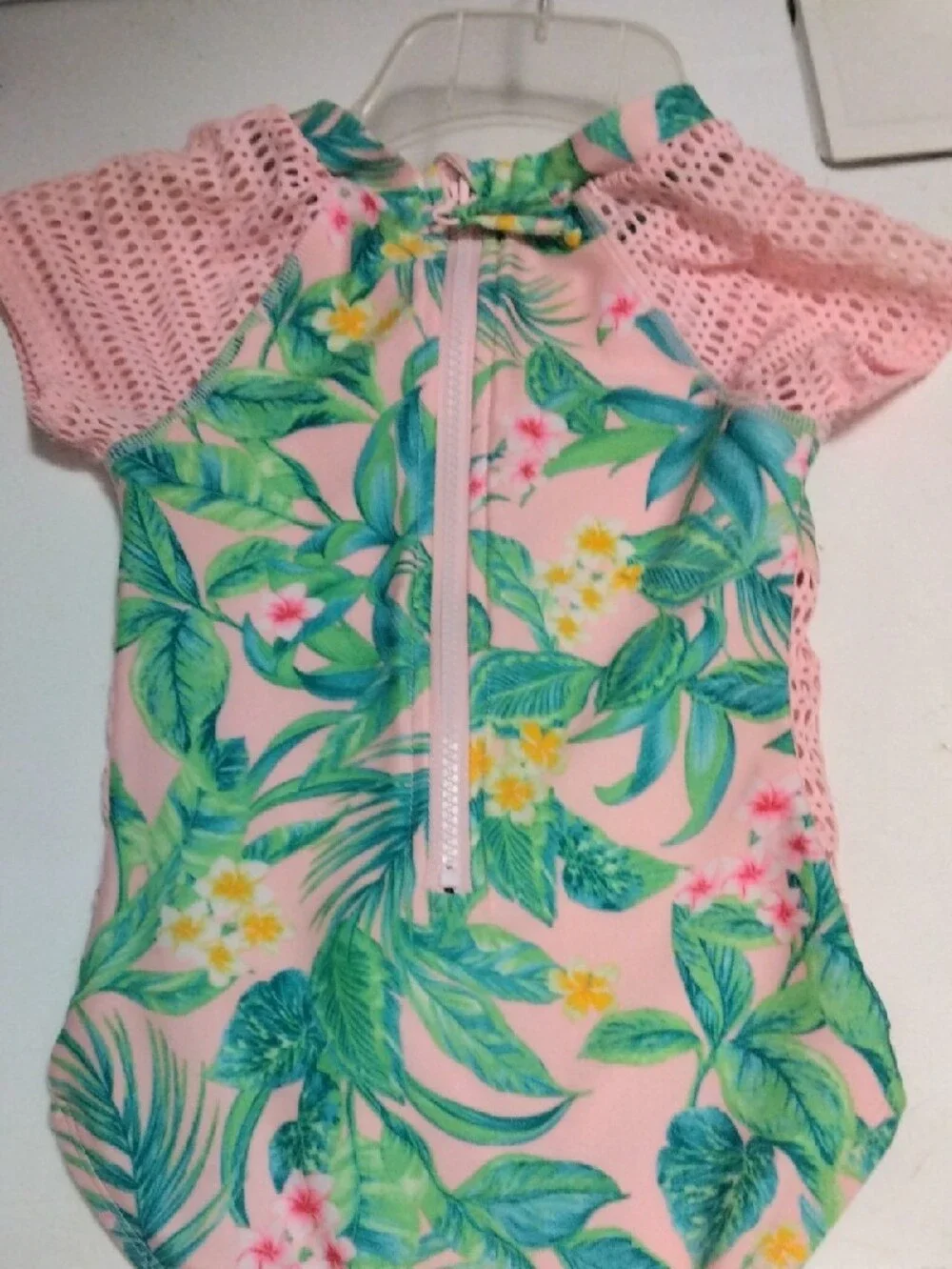 Art class Pink Floral Mesh-Sleeve One-Piece Swimwear Girls XS (4-5)